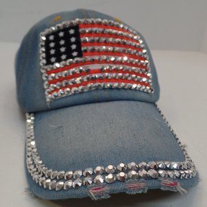 Studio Select Adjustable Sizeing Sparkling Denim Baseball Cap W American Flag